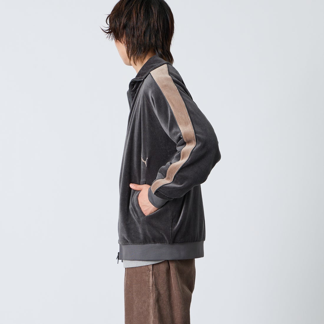 PUMA [プーマ] 別注 T7 ベロアトラックジャケット [640946-JF] 15 SHADOW &&モデル身長：177cm 着用サイズ：L&&