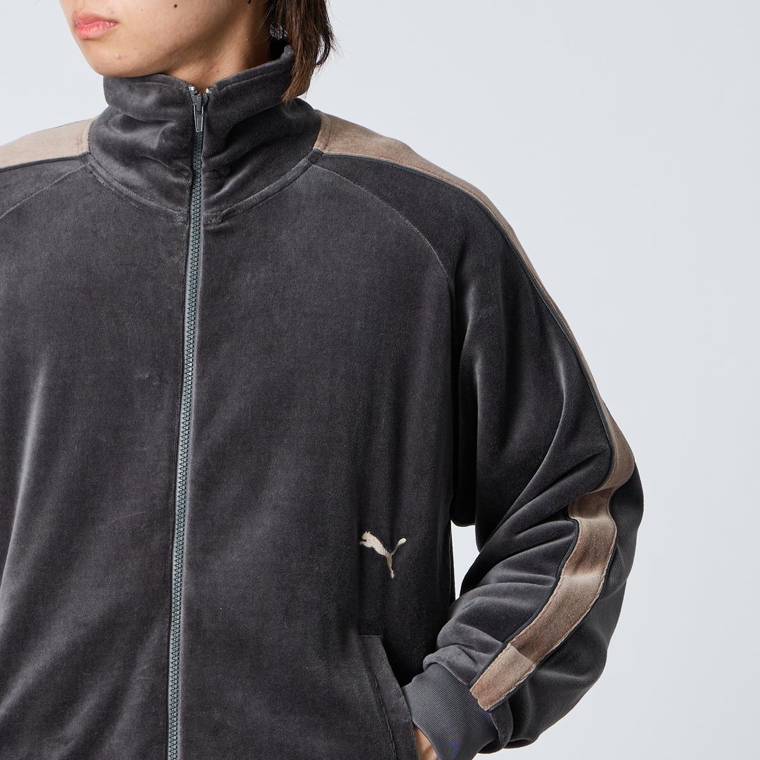 PUMA [プーマ] 別注 T7 ベロアトラックジャケット [640946-JF] 15 SHADOW &&モデル身長：177cm 着用サイズ：L&&