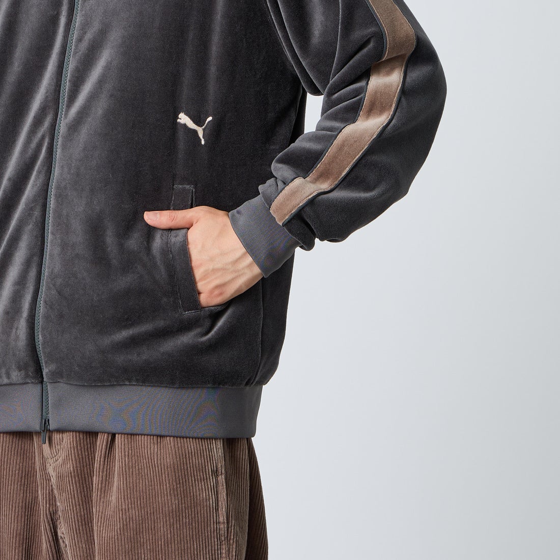 PUMA [プーマ] 別注 T7 ベロアトラックジャケット [640946-JF] 15 SHADOW &&モデル身長：177cm 着用サイズ：L&&
