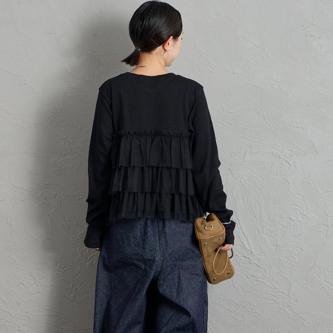 nenom [ネノム] チュールフリルドッキングカーディガン [NE26332015] 09 BLACK &&モデル身長：150cm 着用サイズ：&&