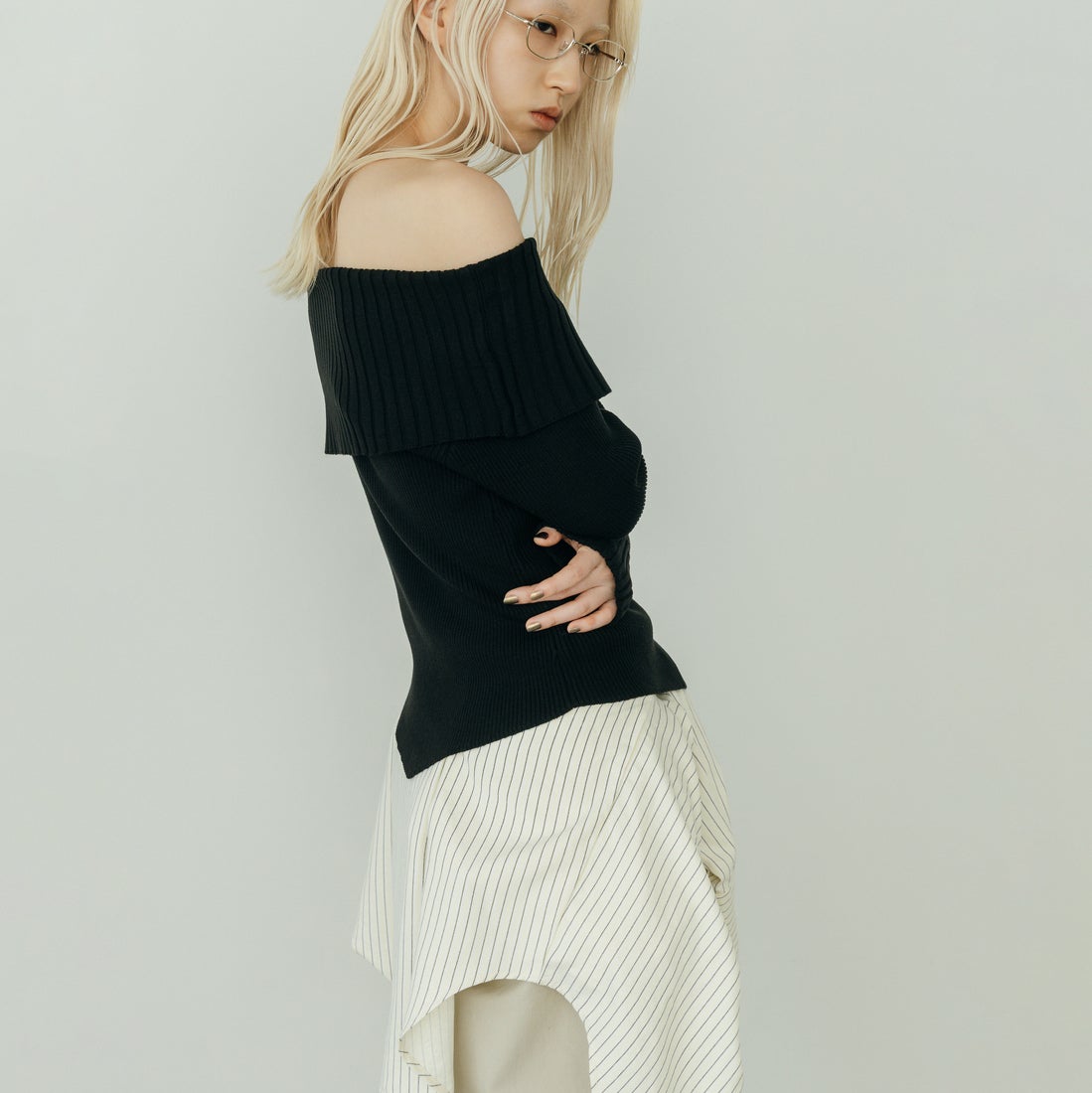 nenom [ネノム] 2WAY アシンメトリーリブニットプルオーバー [NE26331008] 09 BLACK