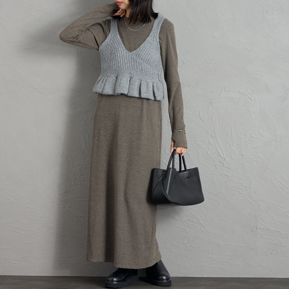 nenom [ネノム] 2WAY ペプラムカシュクールビスチェ [NE26331006] 07 GRAY &&モデル身長：162cm 着用サイズ：F&&