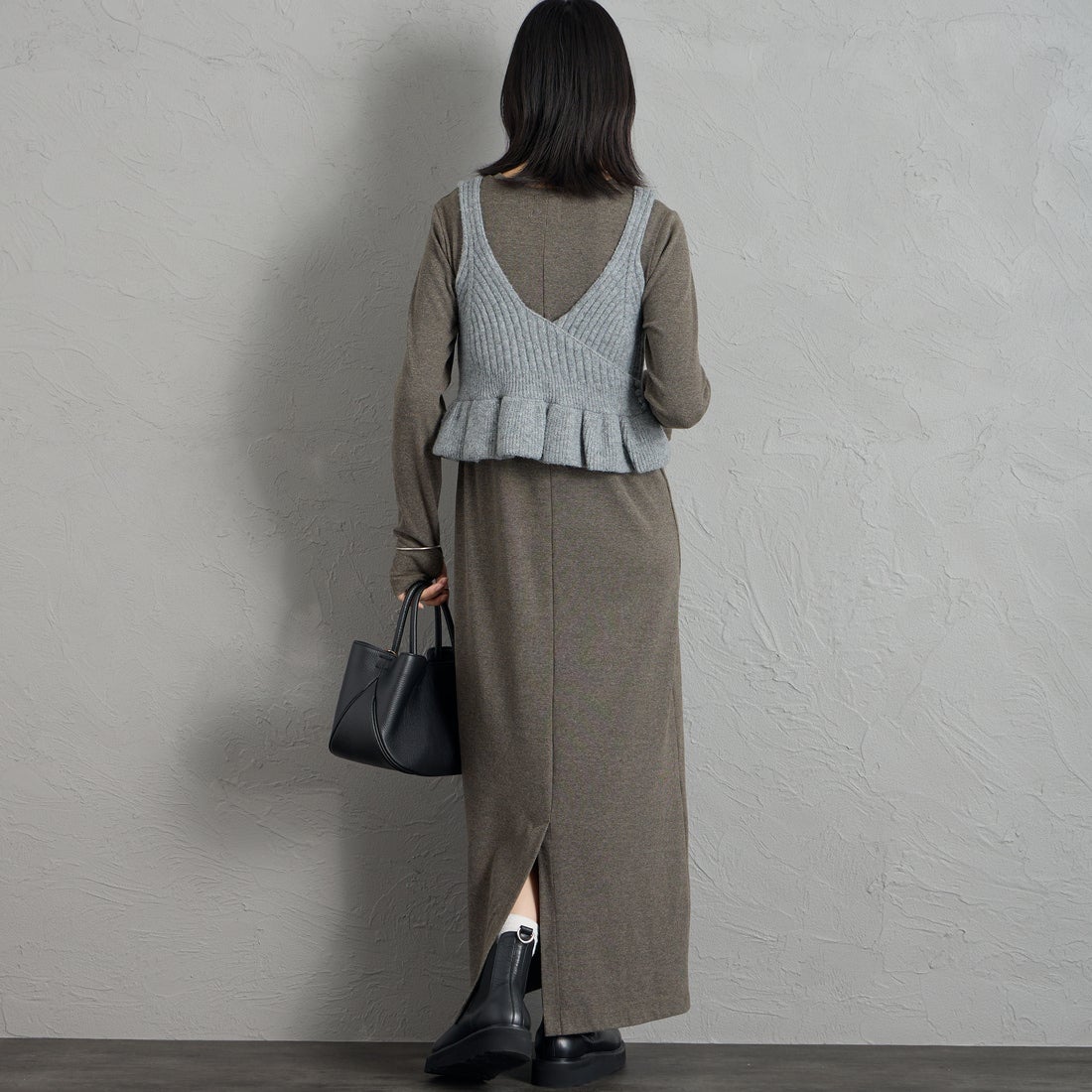 nenom [ネノム] 2WAY ペプラムカシュクールビスチェ [NE26331006] 07 GRAY &&モデル身長：162cm 着用サイズ：F&&