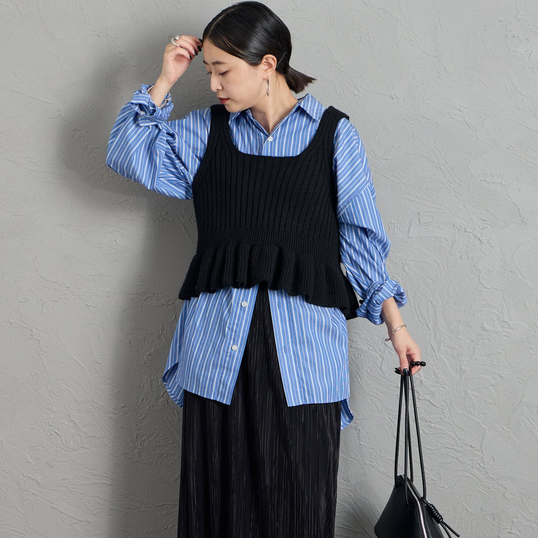 nenom [ネノム] 2WAY ペプラムカシュクールビスチェ [NE26331006] 09 BLACK &&モデル身長：150cm 着用サイズ：F&&
