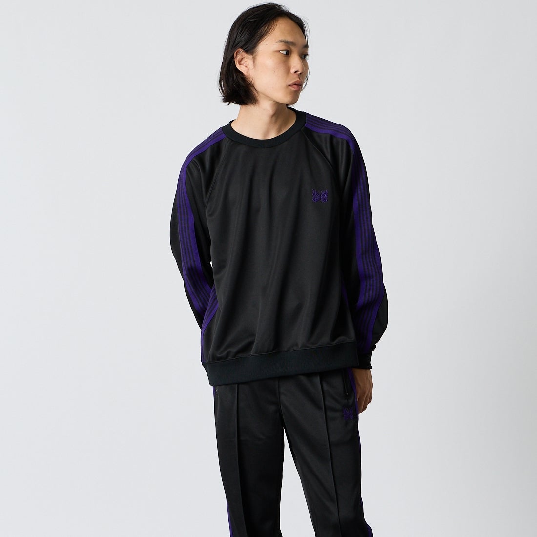 Needles [ニードルズ] トラッククルーネックシャツ [TY350] C BLACK &&モデル身長：175cm 着用サイズ：M&&