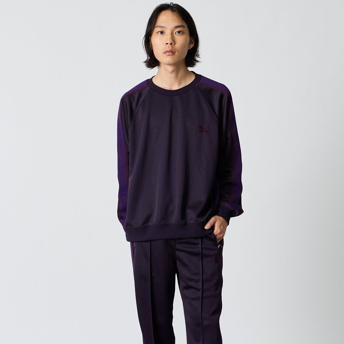 Needles [ニードルズ] トラッククルーネックシャツ [TY350] B PURPLE &&モデル身長：175cm 着用サイズ：M&&