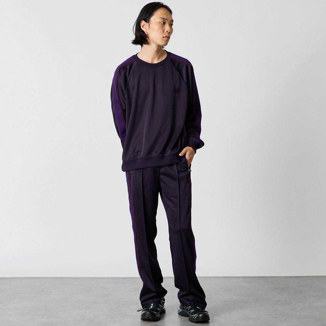 Needles [ニードルズ] トラッククルーネックシャツ [TY350] B PURPLE &&モデル身長：175cm 着用サイズ：M&&
