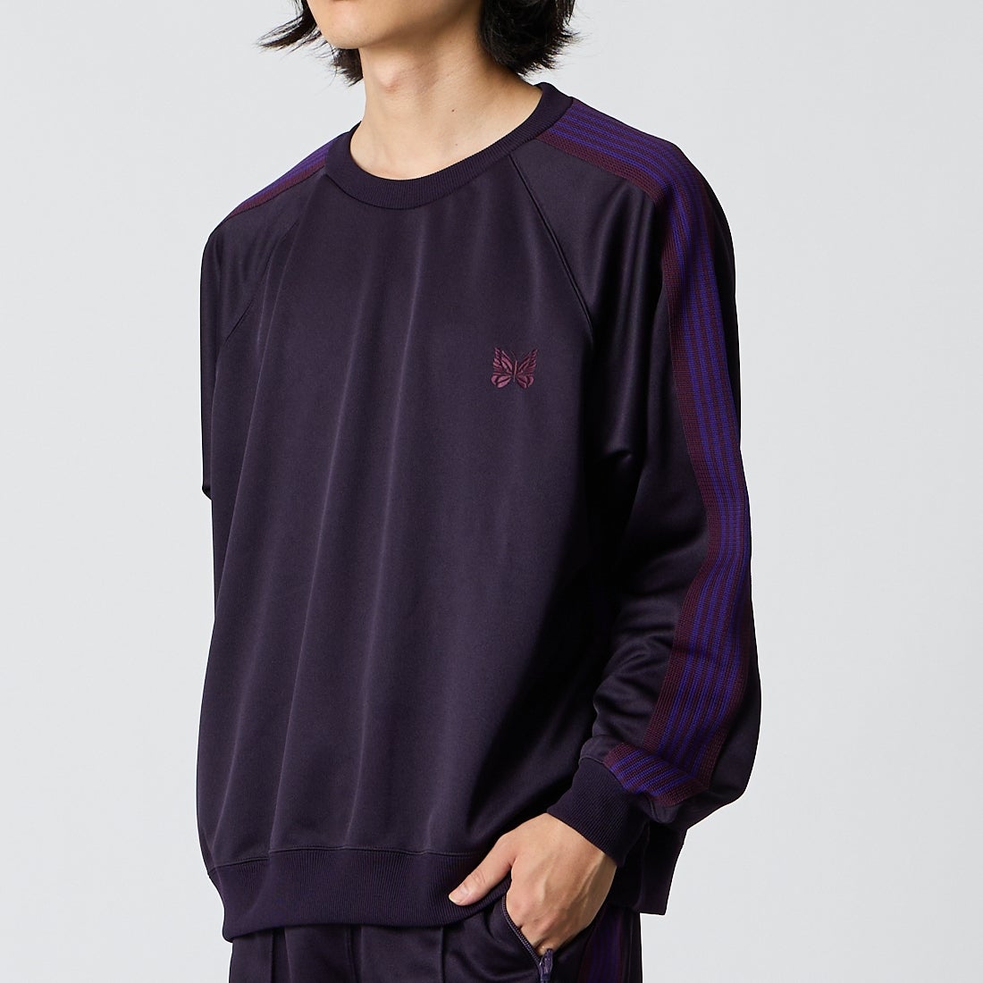 Needles [ニードルズ] トラッククルーネックシャツ [TY350] B PURPLE &&モデル身長：175cm 着用サイズ：M&&