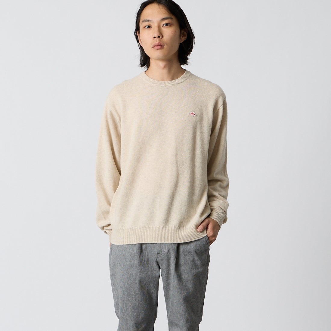 DANTON [ダントン] クルーネックプルオーバーニット [DT-D0028LMW] OATMEAL &&モデル身長：175cm 着用サイズ：40&&