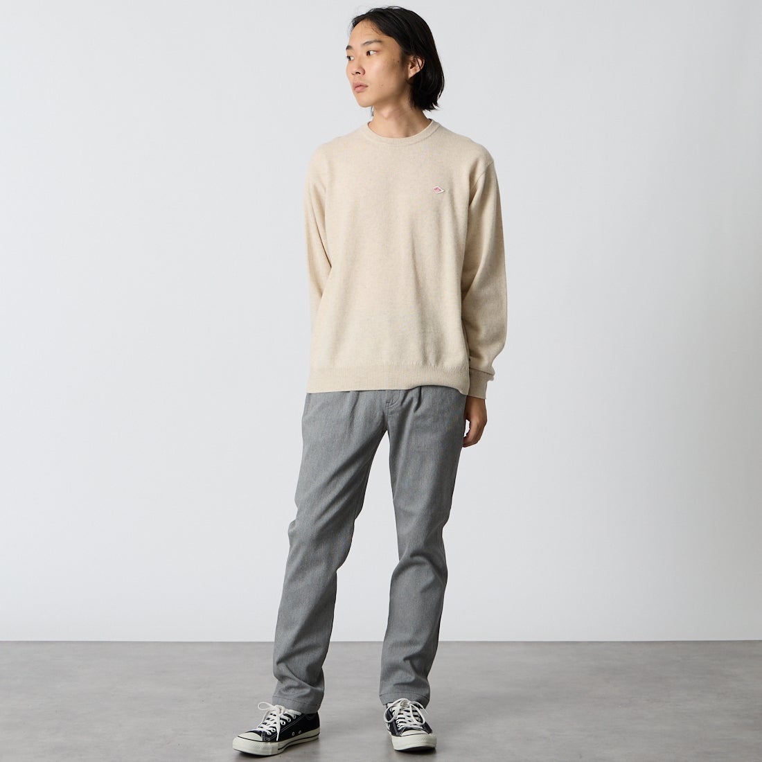 DANTON [ダントン] クルーネックプルオーバーニット [DT-D0028LMW] OATMEAL &&モデル身長：175cm 着用サイズ：40&&