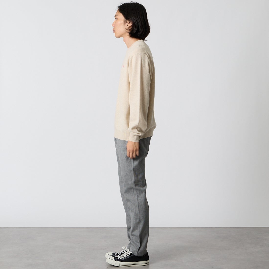 DANTON [ダントン] クルーネックプルオーバーニット [DT-D0028LMW] OATMEAL &&モデル身長：175cm 着用サイズ：40&&