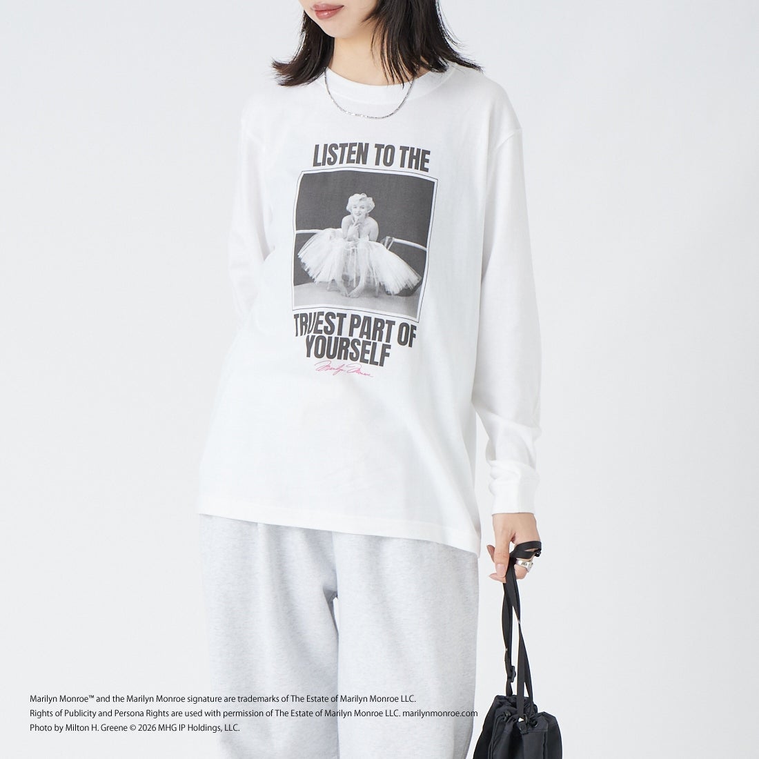 GOOD ROCK SPEED [グッドロックスピード] Marilyn Monroe / ロングスリーブTシャツ [26MRM204W] WHITE &&モデル身長：162cm 着用サイズ：F&&