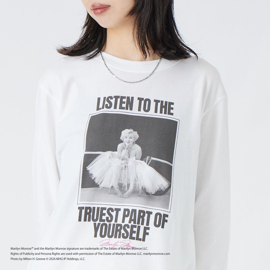 GOOD ROCK SPEED [グッドロックスピード] Marilyn Monroe / ロングスリーブTシャツ [26MRM204W] WHITE &&モデル身長：162cm 着用サイズ：F&&