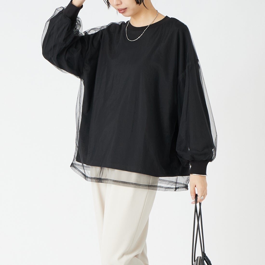 801 ﾌﾞﾗｯｸ&&モデル身長：162cm 着用サイズ：F&&