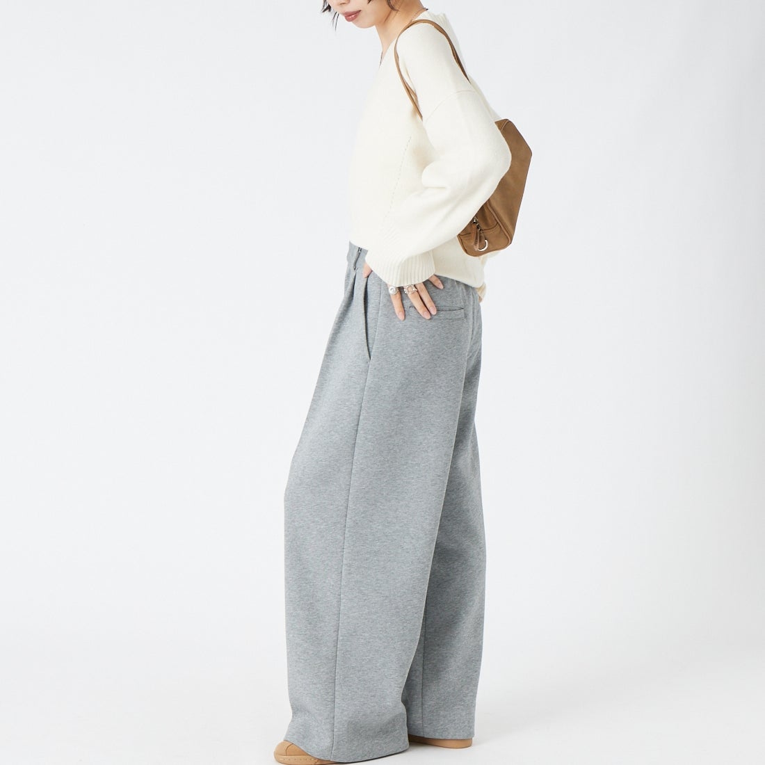 Jeans Factory Clothes [ジーンズファクトリークローズ] ダンボールタックワイドパンツ [21269067] ｸﾞﾚｰ &&モデル身長：162cm 着用サイズ：36&&