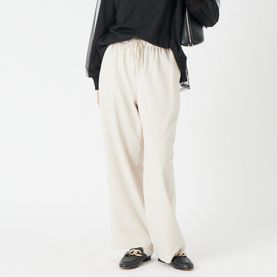 Jeans Factory Clothes [ジーンズファクトリークローズ] 杢調ツイルストレッチワイドパンツ [J-4652] OFF BEIGE &&モデル身長：162cm 着用サイズ：36&&