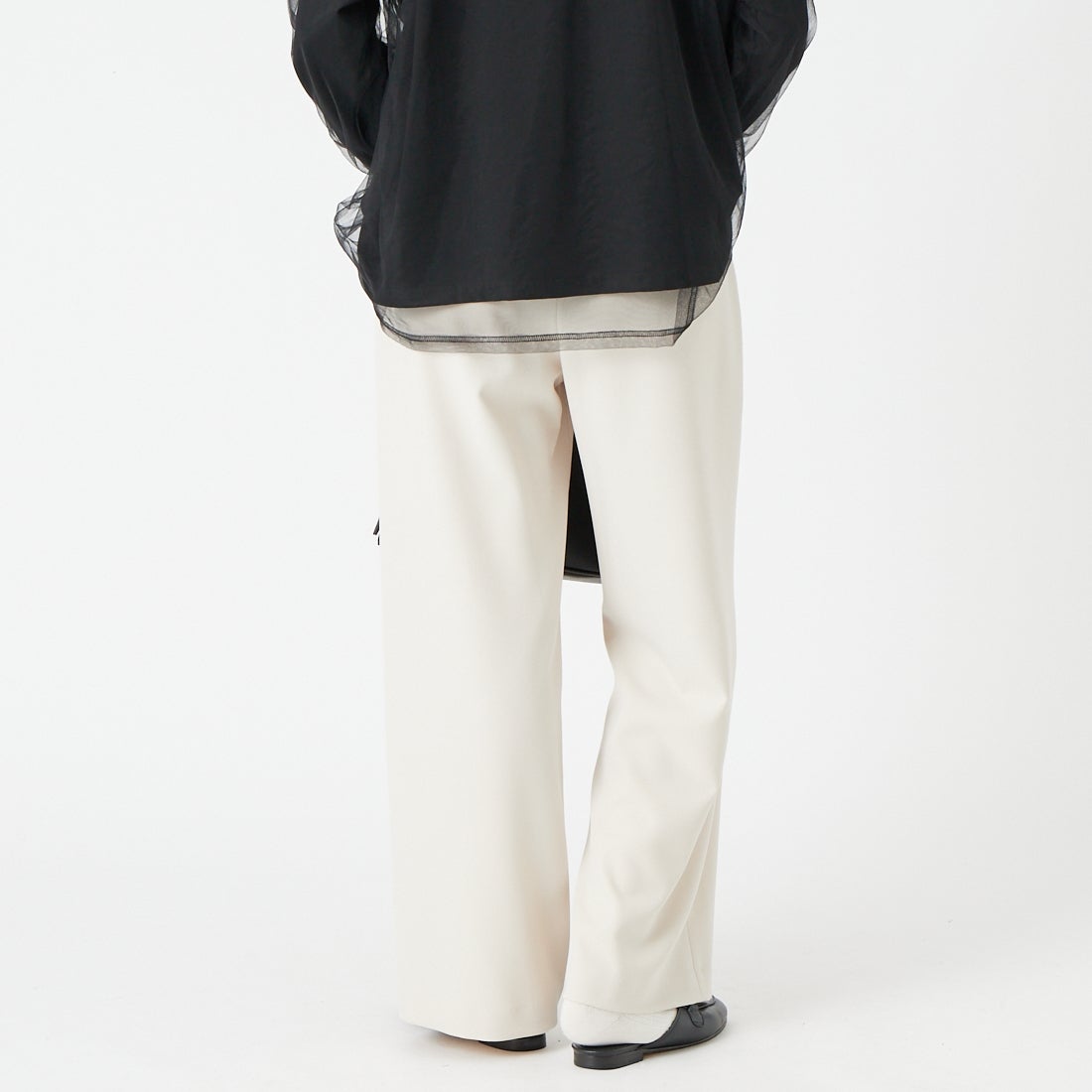 Jeans Factory Clothes [ジーンズファクトリークローズ] 杢調ツイルストレッチワイドパンツ [J-4652] OFF BEIGE &&モデル身長：162cm 着用サイズ：36&&