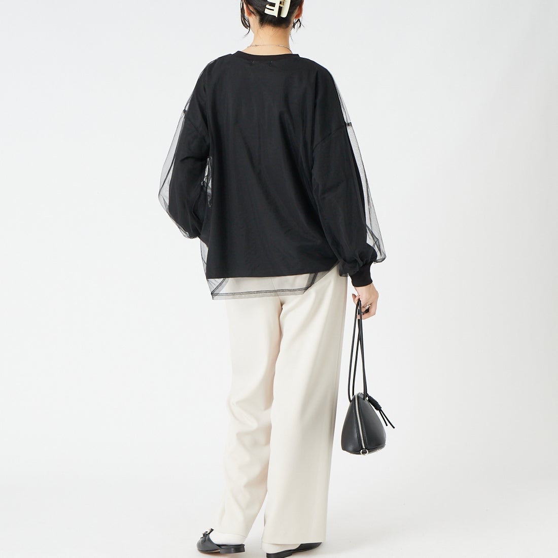 Jeans Factory Clothes [ジーンズファクトリークローズ] 杢調ツイルストレッチワイドパンツ [J-4652] OFF BEIGE &&モデル身長：162cm 着用サイズ：36&&