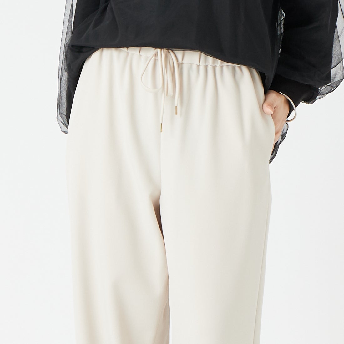 Jeans Factory Clothes [ジーンズファクトリークローズ] 杢調ツイルストレッチワイドパンツ [J-4652] OFF BEIGE &&モデル身長：162cm 着用サイズ：36&&