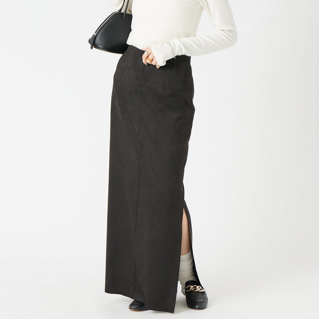 Jeans Factory Clothes [ジーンズファクトリークローズ] フェイクスエードタイトスカート [J-4974] BLACK &&モデル身長：162cm 着用サイズ：36&&