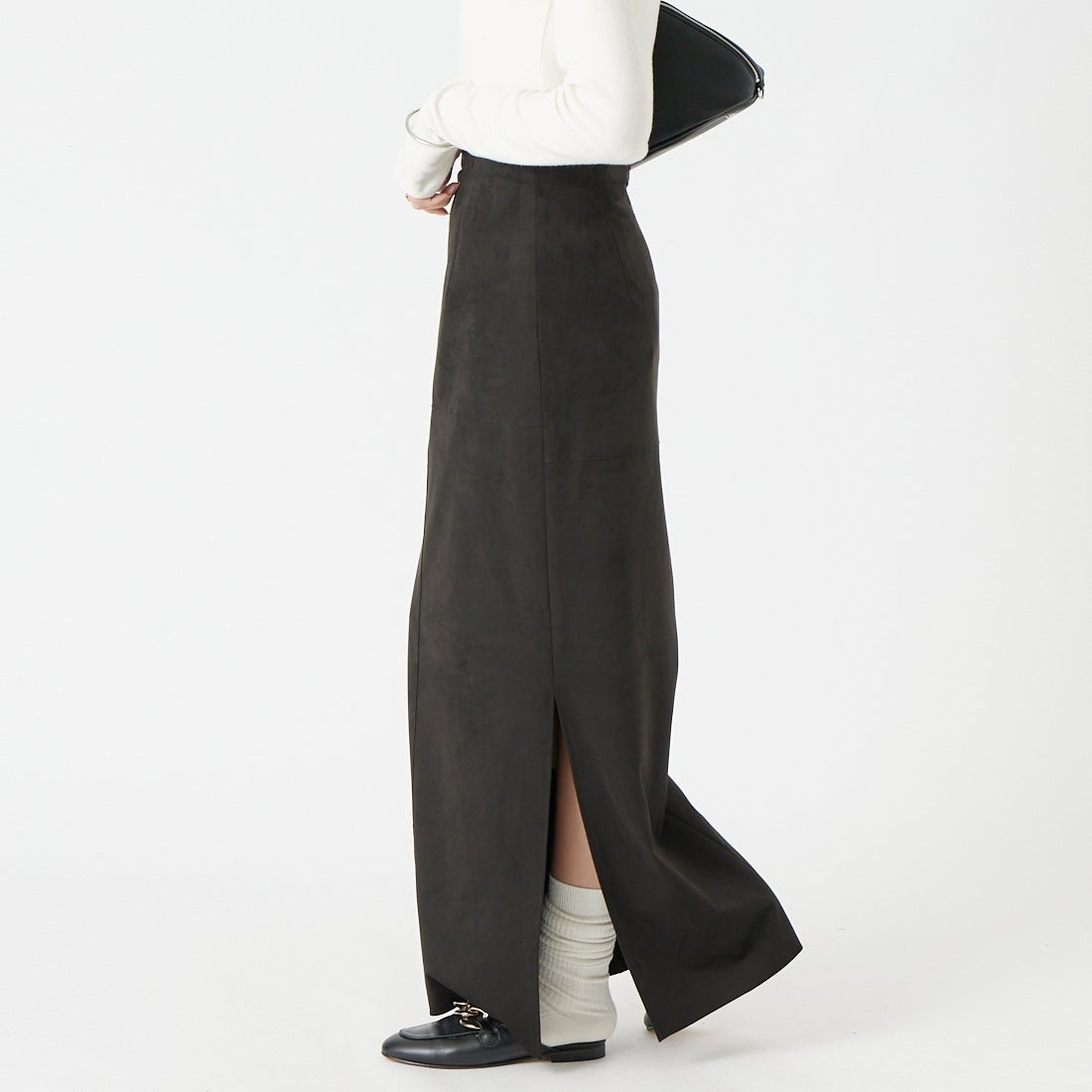Jeans Factory Clothes [ジーンズファクトリークローズ] フェイクスエードタイトスカート [J-4974] BLACK &&モデル身長：162cm 着用サイズ：36&&