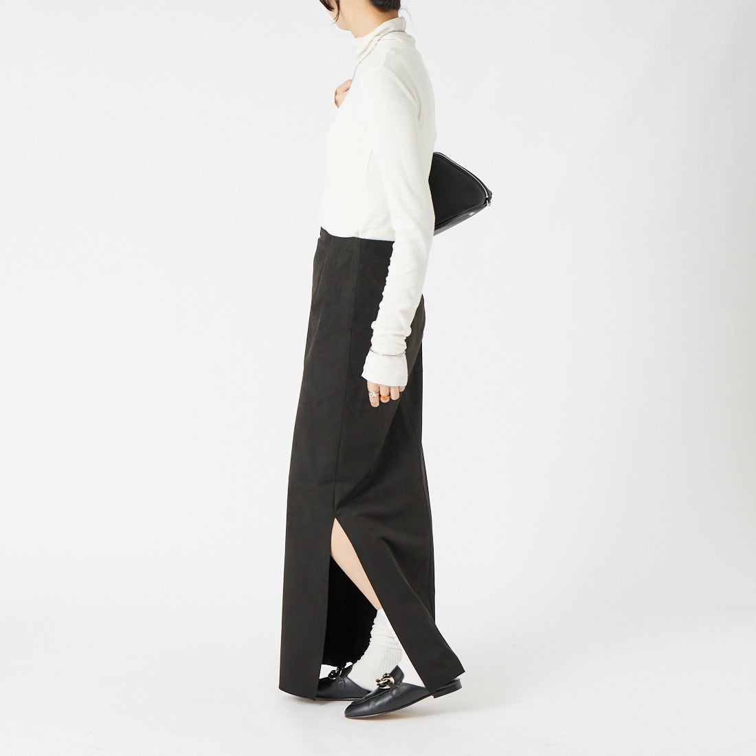 Jeans Factory Clothes [ジーンズファクトリークローズ] フェイクスエードタイトスカート [J-4974] BLACK &&モデル身長：162cm 着用サイズ：36&&