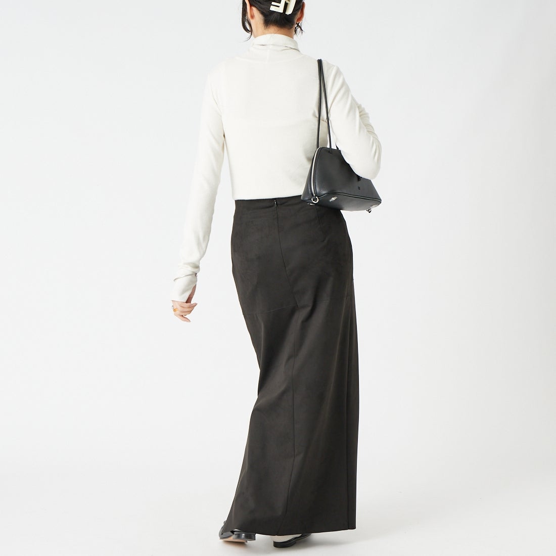 Jeans Factory Clothes [ジーンズファクトリークローズ] フェイクスエードタイトスカート [J-4974] BLACK &&モデル身長：162cm 着用サイズ：36&&