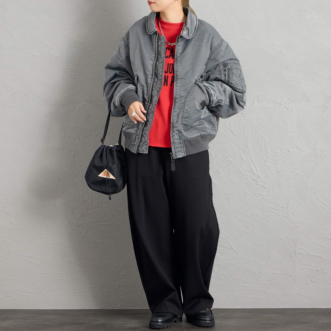 FIDELITY [フィデリティ] 別注 ヴィンテージウォッシュ CWUフライトジャケット [1640-26775903-JF] BLACK &&モデル身長：156cm 着用サイズ：S&&