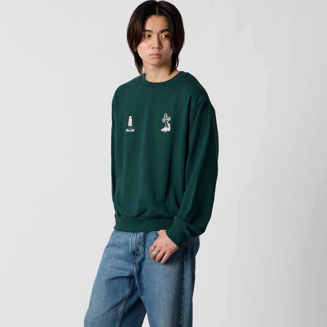 33Degrees [サーティスリーディグリーズ] 刺繍クルーネックスウェット [TDR-264-064] 50 DGRｺﾞｰｽ &&モデル身長：177cm 着用サイズ：M&&