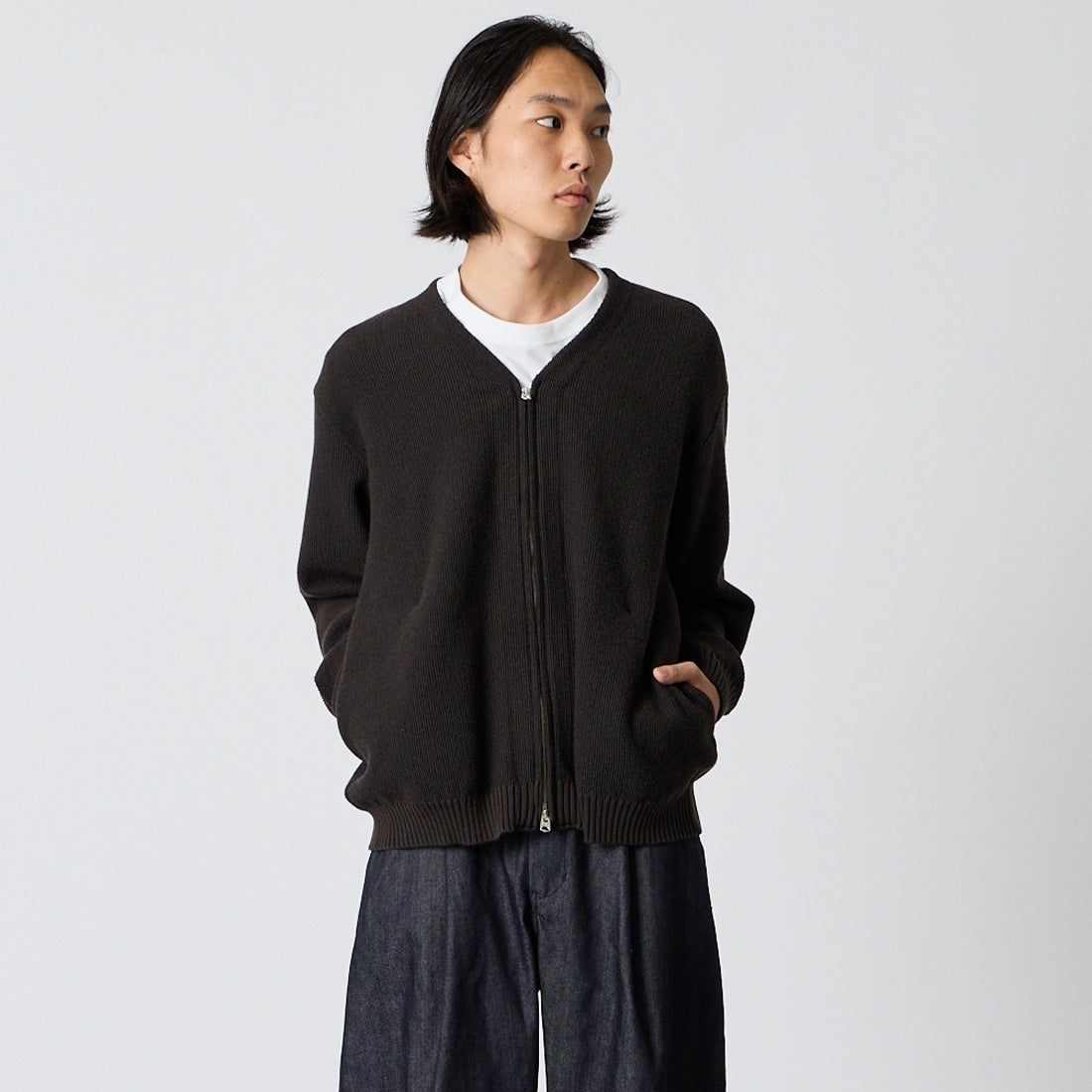 STILL BY HAND [スティルバイハンド] ジップカーディガン [KN02263] BROWN CHAR