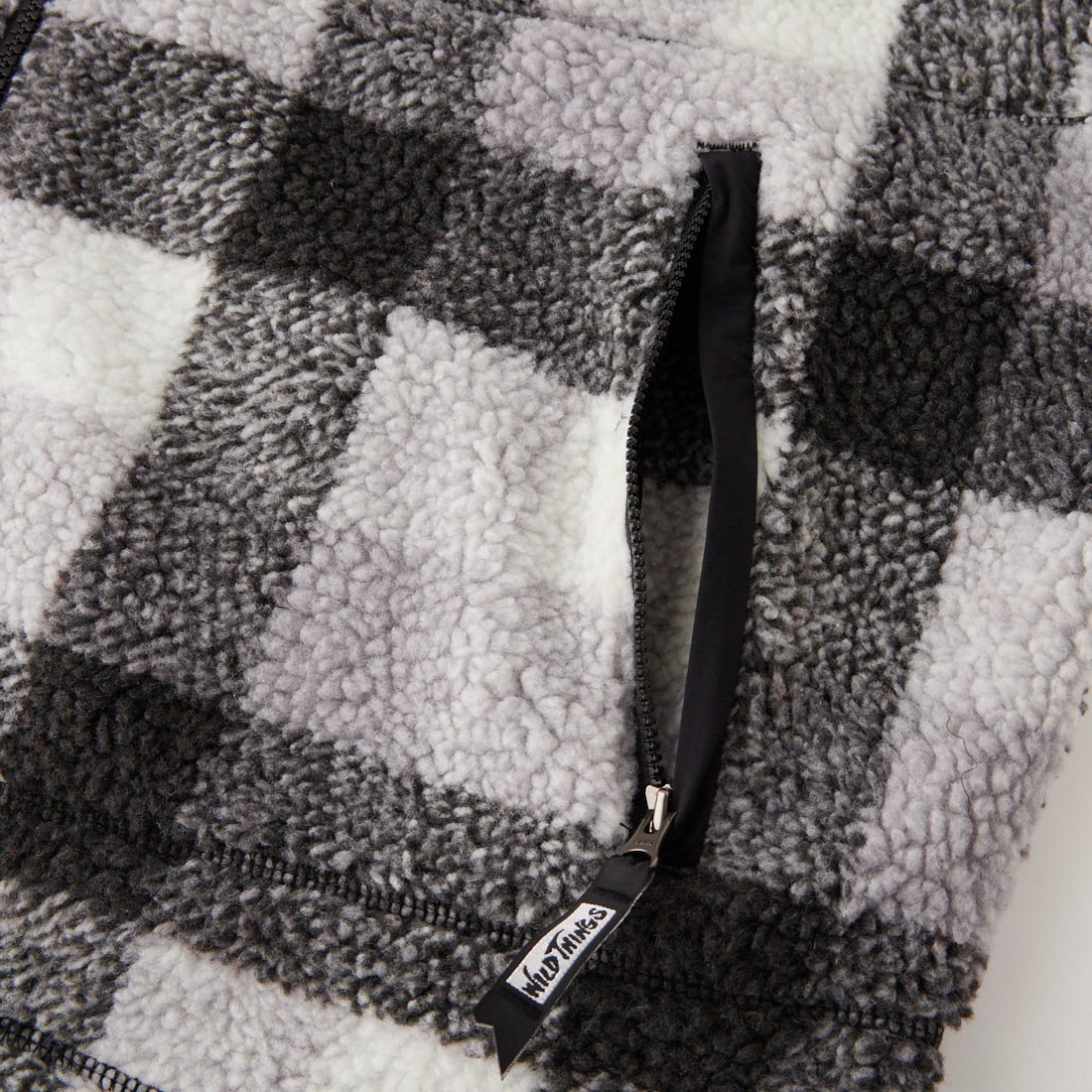 WILD THINGS [ワイルドシングス] フラッフィーチェックボアジャケット [WT26127AD] GRAY