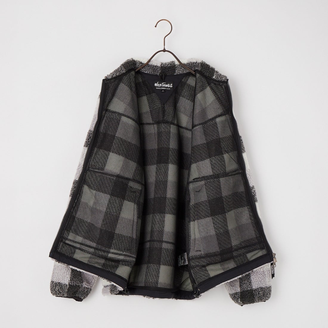 WILD THINGS [ワイルドシングス] フラッフィーチェックボアジャケット [WT26127AD] GRAY