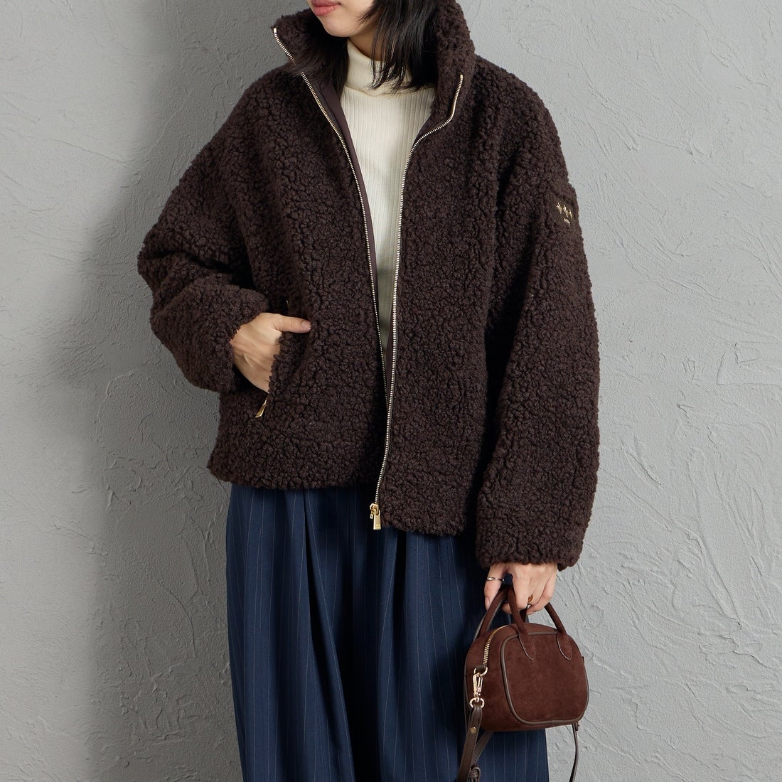 TATRAS [タトラス] LUELA/ルエラ ボアブルゾン [LCKA0041033588] BROWN &&モデル身長：162cm 着用サイズ：1&&