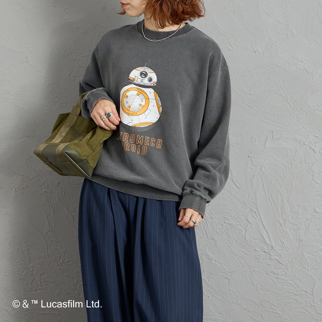 GOOD ROCK SPEED [グッドロックスピード] 別注 / STAR WARS / プリントスウェット [INTN-093-JF] CHARCOAL &&モデル身長：158cm 着用サイズ：M&&