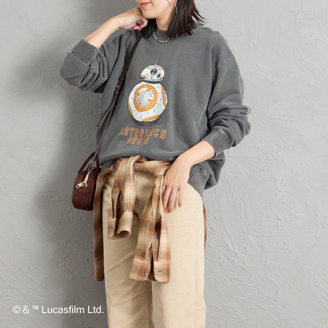GOOD ROCK SPEED [グッドロックスピード] 別注 / STAR WARS / プリントスウェット [INTN-093-JF] CHARCOAL &&モデル身長：160cm 着用サイズ：M&&