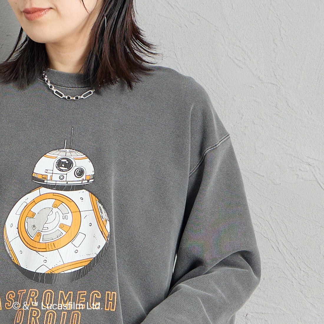 GOOD ROCK SPEED [グッドロックスピード] 別注 / STAR WARS / プリントスウェット [INTN-093-JF] CHARCOAL &&モデル身長：160cm 着用サイズ：M&&