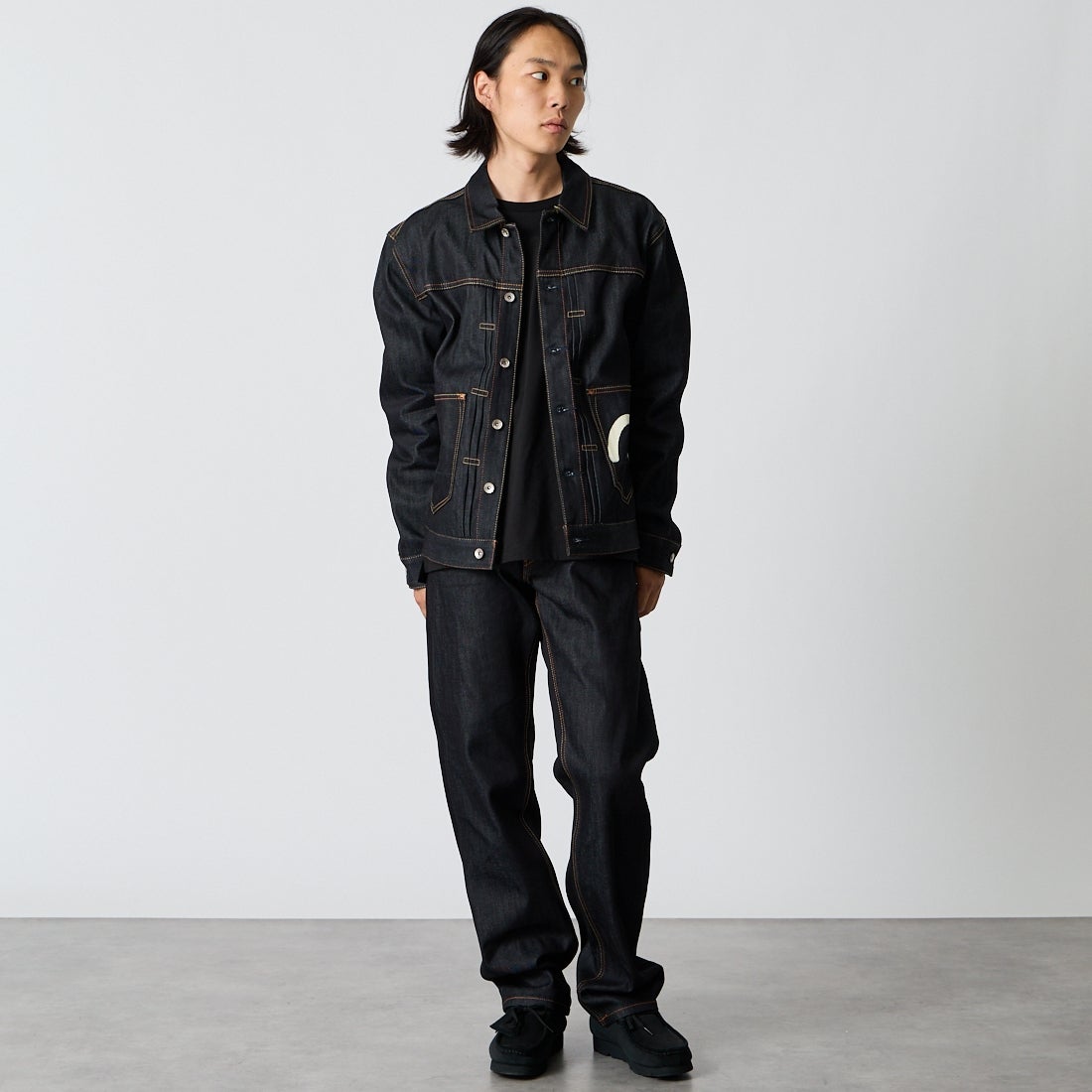 EVISU [エヴィス] カモメプリント マルチポケット デニムジャケット [2EAHTM5JK1235] RAW INDIGO &&モデル身長：175cm 着用サイズ：M&&