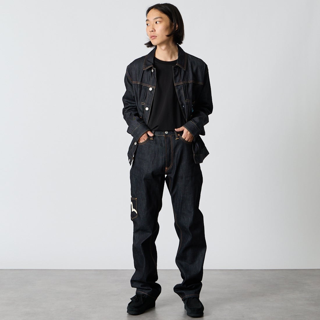 EVISU [エヴィス] マルチポケット ジーンズ [2EAHTM4JE1256] RAW INDIGO &&モデル身長：175cm 着用サイズ：30&&