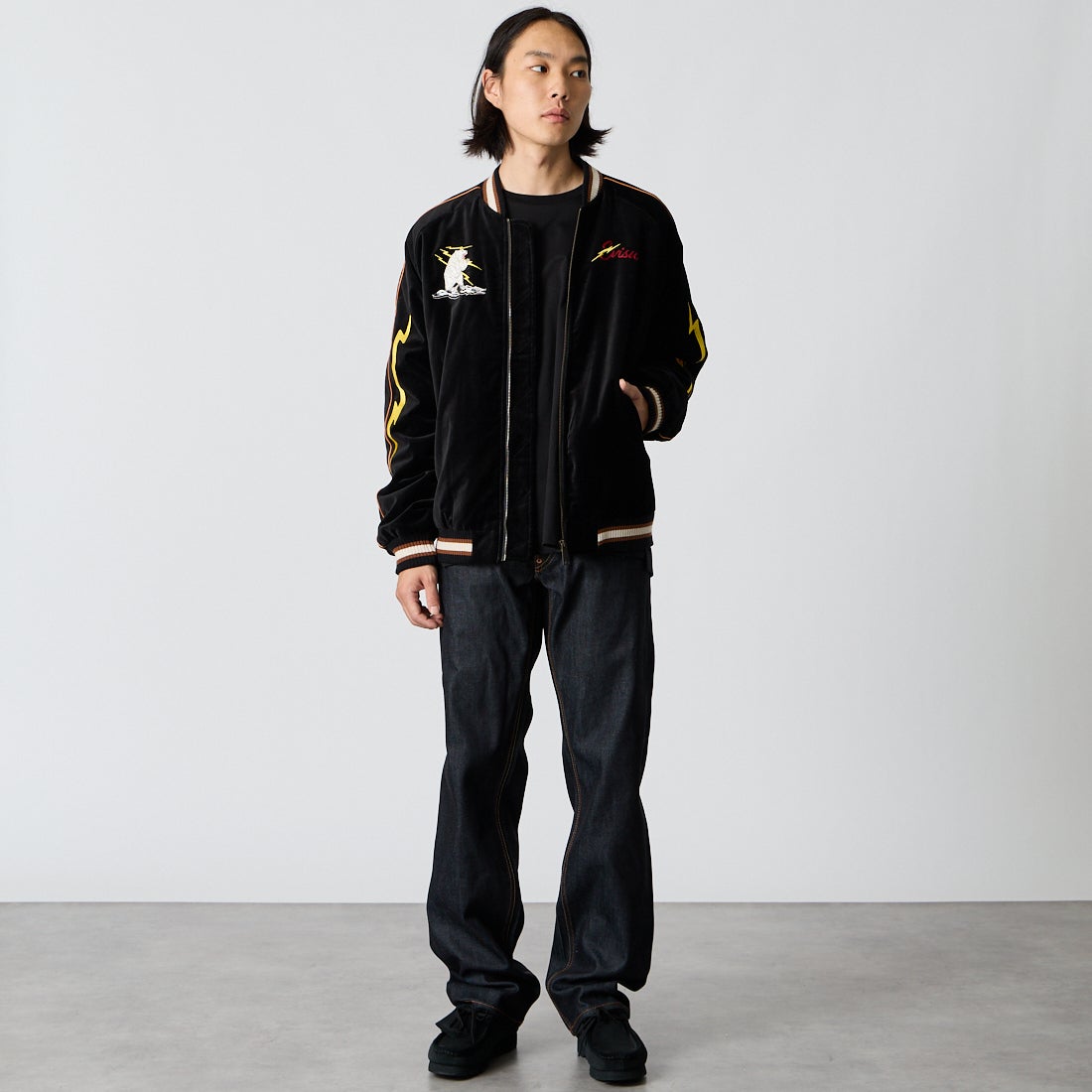 EVISU [エヴィス] カモメプリント マルチポケット デニムジャケット [2EAHTM5JK1235] RAW INDIGO &&モデル身長：175cm 着用サイズ：32&&