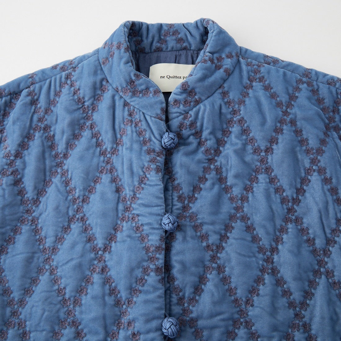 ne Quittez pas [ヌキテパ] フラワーアーガイル刺繍 ベルベットキルティングジャケット [010962NP2] 76 BLUE GR