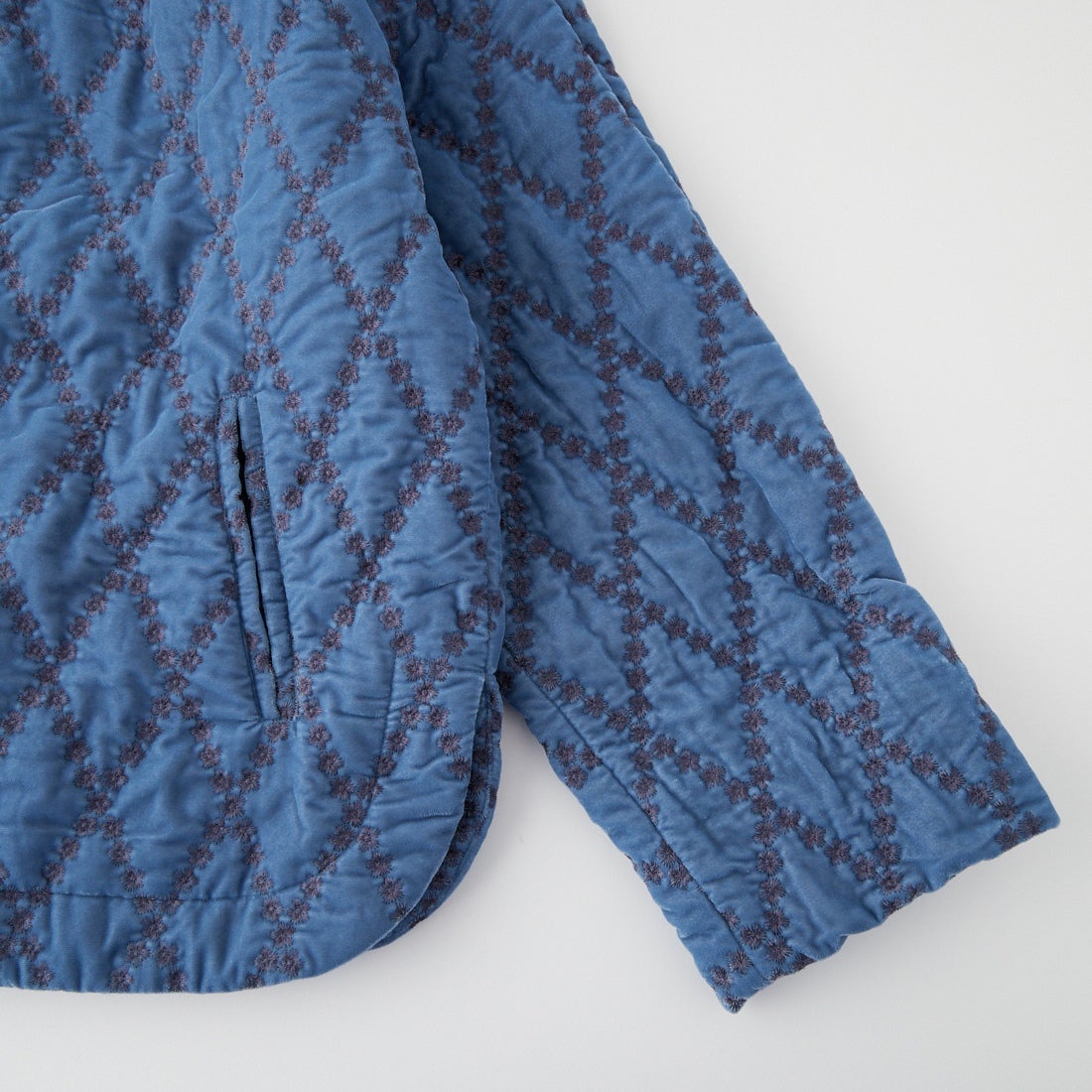 ne Quittez pas [ヌキテパ] フラワーアーガイル刺繍 ベルベットキルティングジャケット [010962NP2] 76 BLUE GR