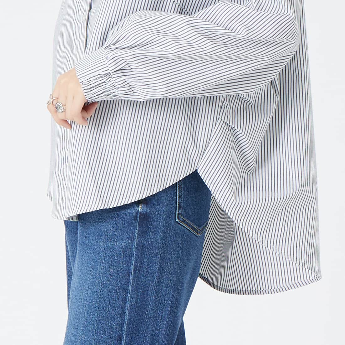 Jf Ready Made [ジェイエフレディメイド] TC起毛バックヨークテープブラウス [4226511] ｵﾌ/ﾌﾞﾗｯｸ &&モデル身長：162cm 着用サイズ：F&&