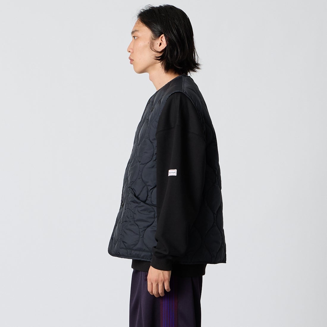 blurhms ROOTSTOCK [ブラームス ルーツストック] ナイロンキルティング A.B.Lベスト [BROOTS26F9] 02 BLACK &&モデル身長：175cm 着用サイズ：3&&