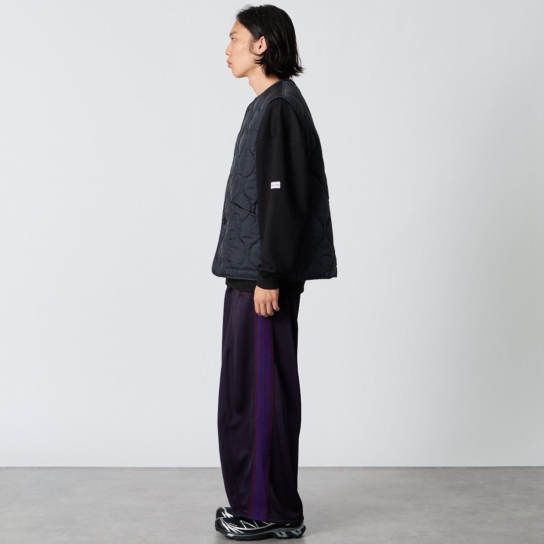 blurhms ROOTSTOCK [ブラームス ルーツストック] ナイロンキルティング A.B.Lベスト [BROOTS26F9] 02 BLACK &&モデル身長：175cm 着用サイズ：3&&