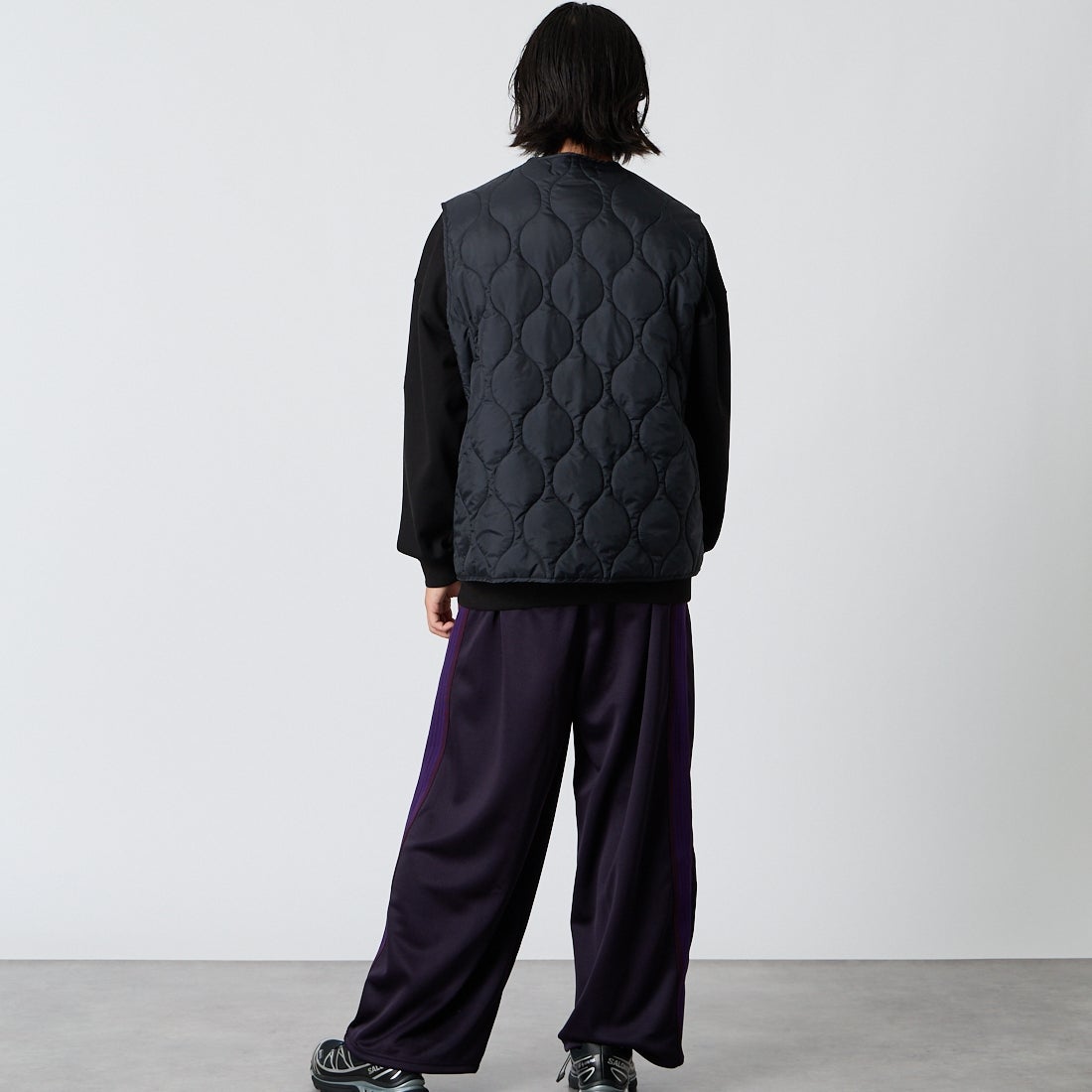 blurhms ROOTSTOCK [ブラームス ルーツストック] ナイロンキルティング A.B.Lベスト [BROOTS26F9] 02 BLACK &&モデル身長：175cm 着用サイズ：3&&