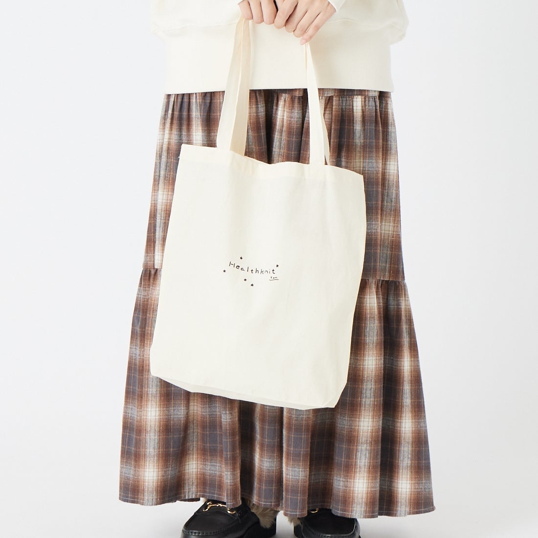 Health knit [ヘルスニット] TONDABAYASHI RAN コラボクルーネックスウェット [HR26F-M351] 61 IVORY &&モデル身長：162cm 着用サイズ：S&&