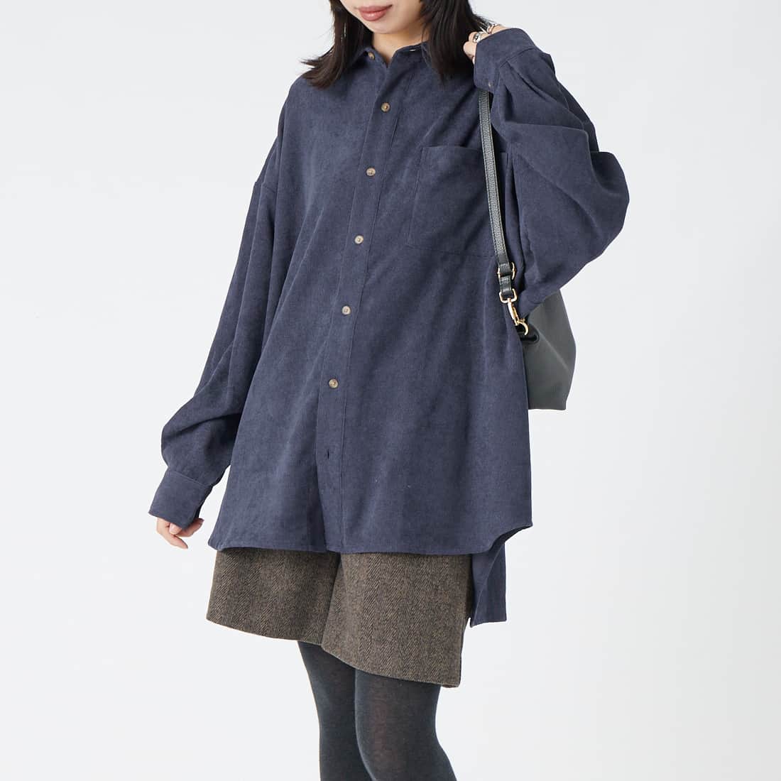 Jeans Factory Clothes [ジーンズファクトリークローズ] メンズライクビッグコーデュロイシャツ [IN15-SH-6] ﾈｲﾋﾞｰ &&モデル身長：162cm 着用サイズ：F&&