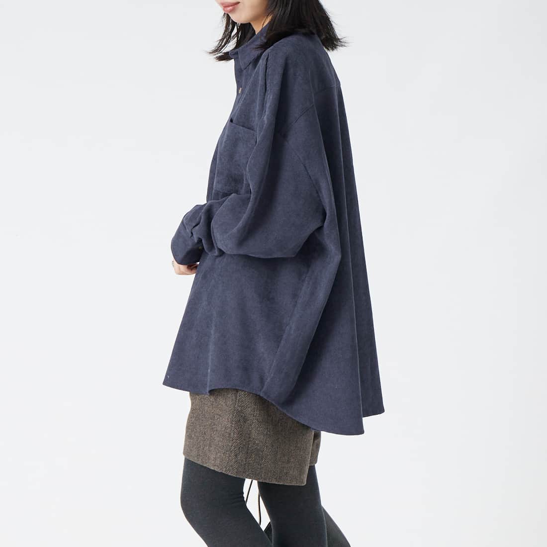 Jeans Factory Clothes [ジーンズファクトリークローズ] メンズライクビッグコーデュロイシャツ [IN15-SH-6] ﾈｲﾋﾞｰ &&モデル身長：162cm 着用サイズ：F&&