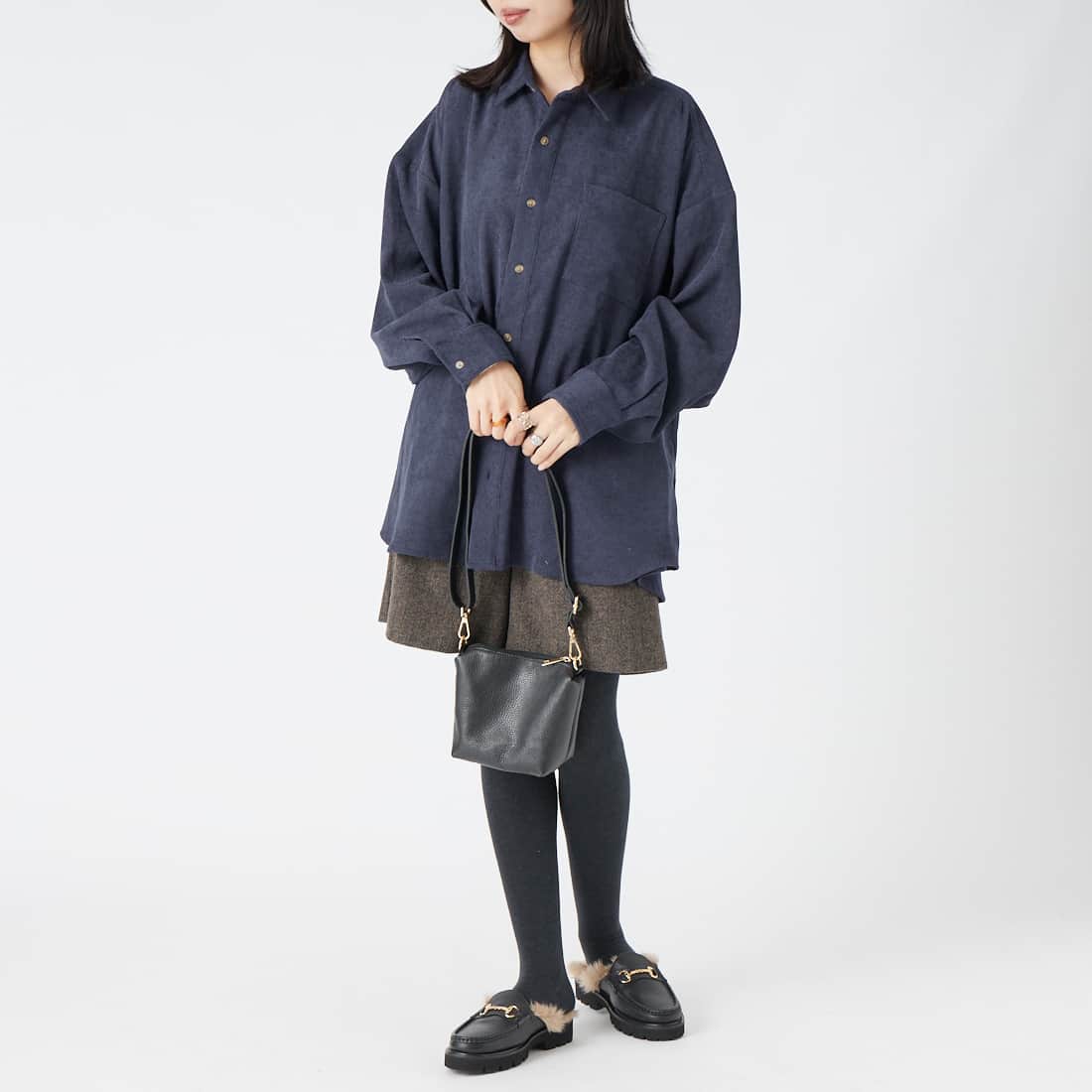 Jeans Factory Clothes [ジーンズファクトリークローズ] メンズライクビッグコーデュロイシャツ [IN15-SH-6] ﾈｲﾋﾞｰ &&モデル身長：162cm 着用サイズ：F&&