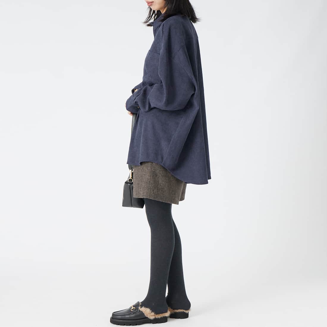 Jeans Factory Clothes [ジーンズファクトリークローズ] メンズライクビッグコーデュロイシャツ [IN15-SH-6] ﾈｲﾋﾞｰ &&モデル身長：162cm 着用サイズ：F&&
